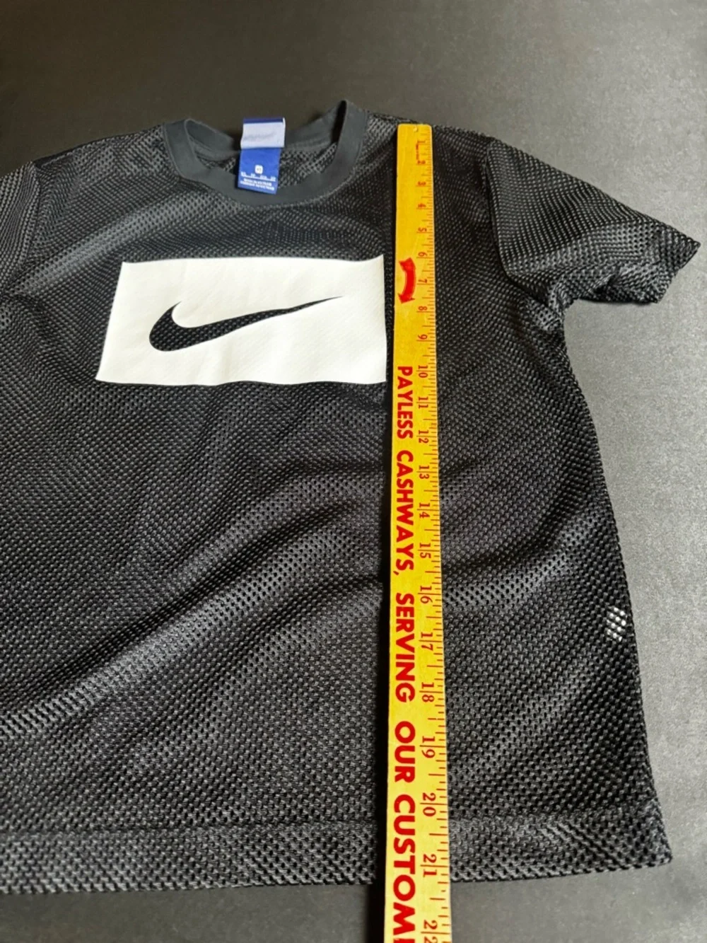 Nike Black Mesh Short Sleeve Tee White Swoosh Sporty Streetwear
